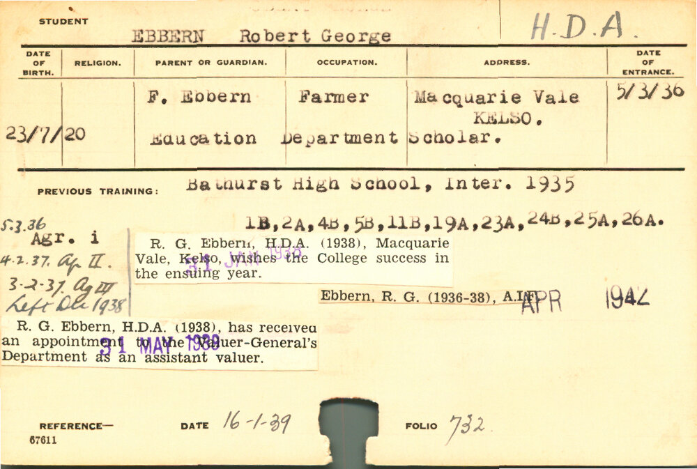 EBBERN, Robert George (Hawkesbury Diploma of Agriculture (HDA))
