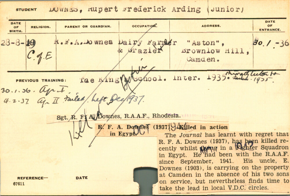 DOWNES, Rupert Frederick Arding [Junior] (Hawkesbury Diploma of Agriculture (HDA))