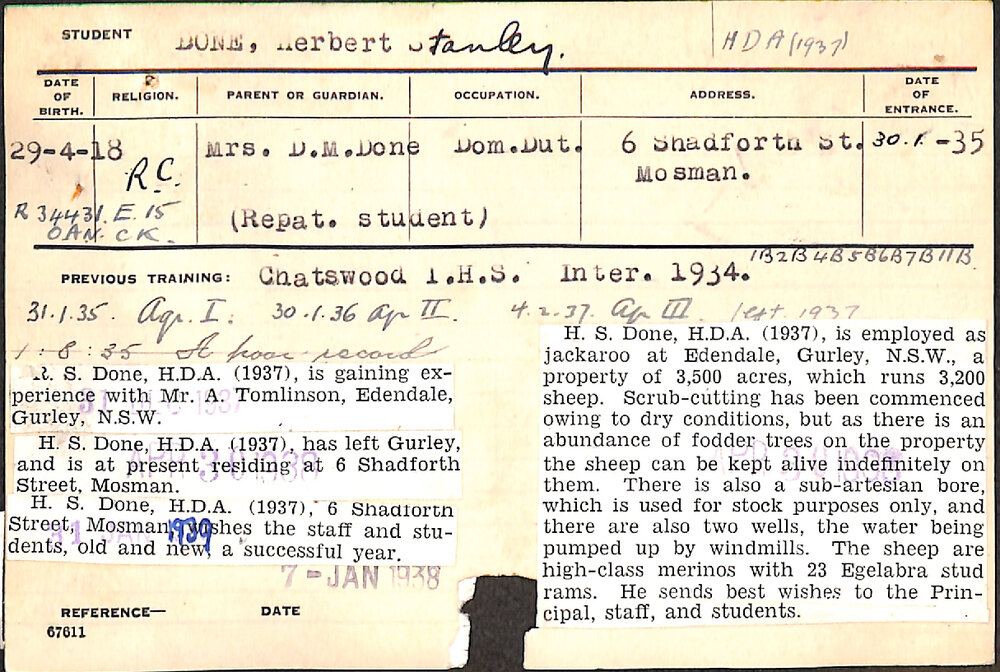 DONE, Herbert Stanley (Hawkesbury Diploma of Agriculture (HDA))