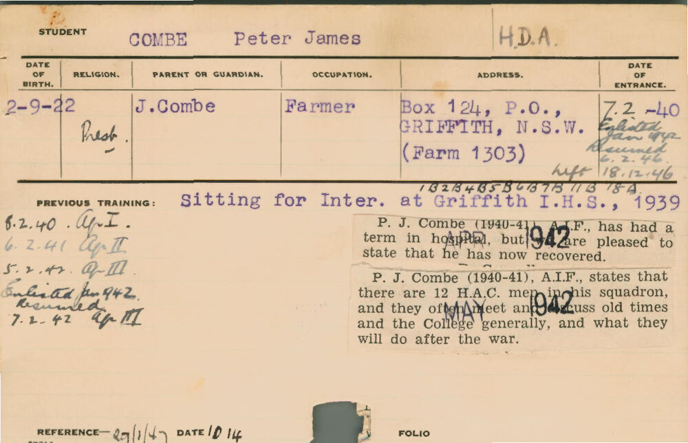 COMBE, Peter James (Hawkesbury Diploma of Agriculture (HDA))