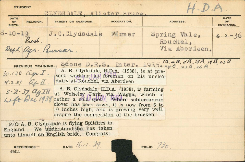 CLYDESDALE, Alister Bruce (Hawkesbury Diploma of Agriculture (HDA))