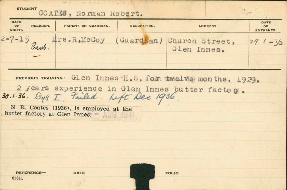 COATES, Norman Robert (Hawkesbury Diploma in Dairy (HDD))