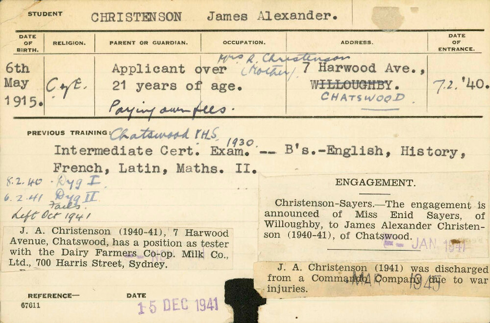 CHRISTENSON, James Alexander (Hawkesbury Diploma in Dairy (HDD))