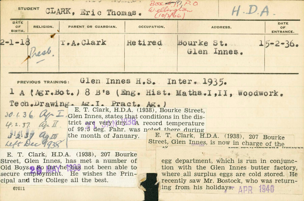 CLARK, Eric Thomas (Hawkesbury Diploma of Agriculture (HDA))