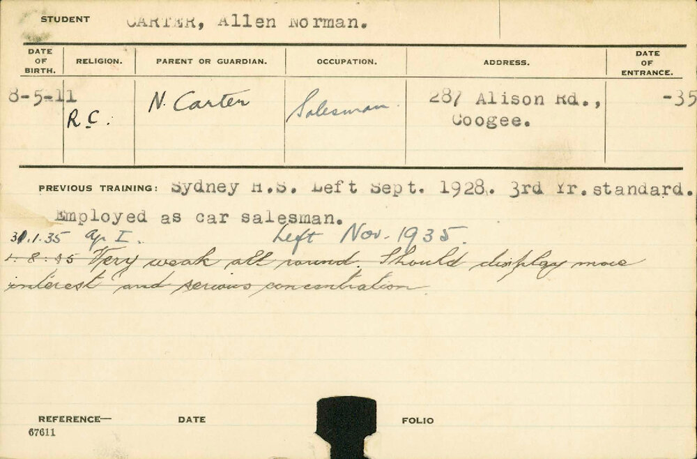 CARTER, Allen Norman (Hawkesbury Diploma of Agriculture (HDA))