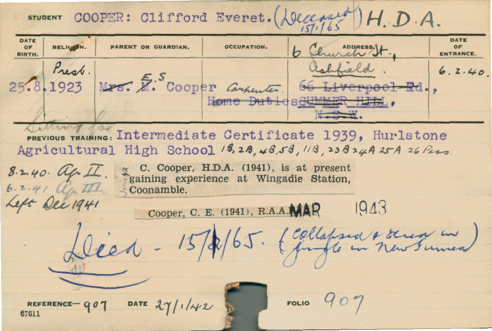 COOPER, Clifford Everet (Hawkesbury Diploma of Agriculture (HDA))