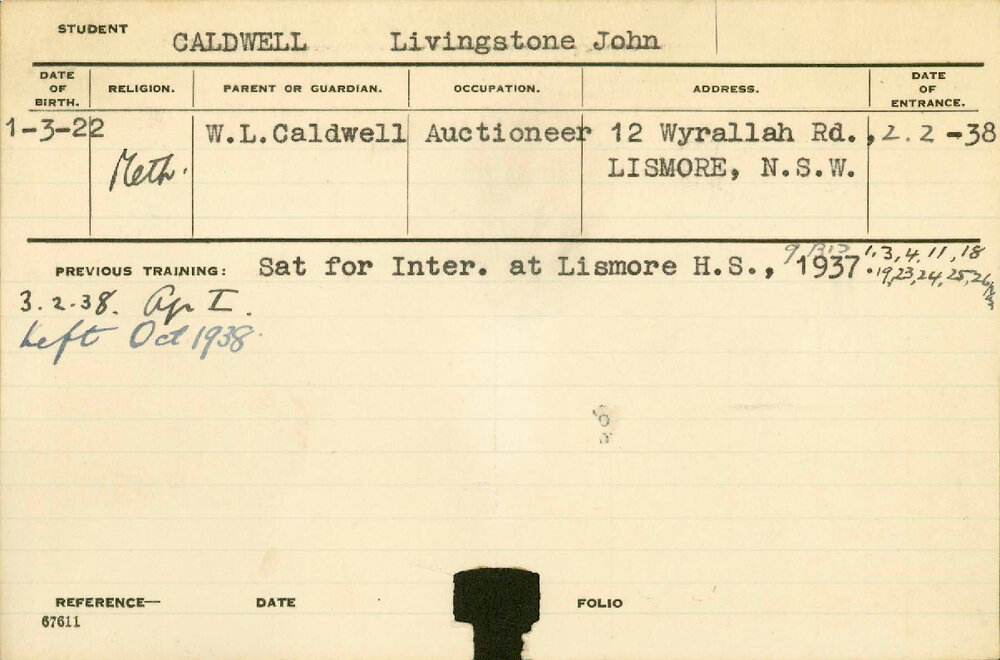 CALDWELL, Livingstone John (Hawkesbury Diploma of Agriculture (HDA))