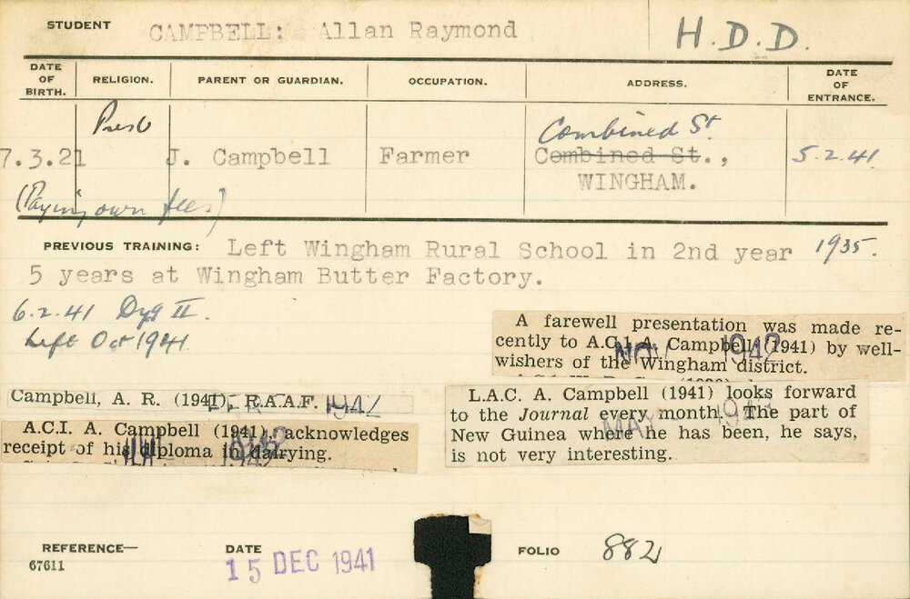 CAMPBELL, Allan Raymond (Hawkesbury Diploma in Dairy (HDD))