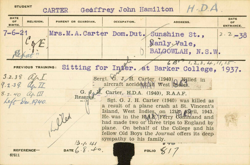 CARTER, Geoffrey John Hamilton (Hawkesbury Diploma of Agriculture (HDA))