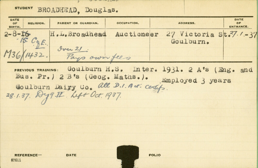 BROADHEAD, Douglas (Hawkesbury Diploma in Dairy Technology (HDDT))