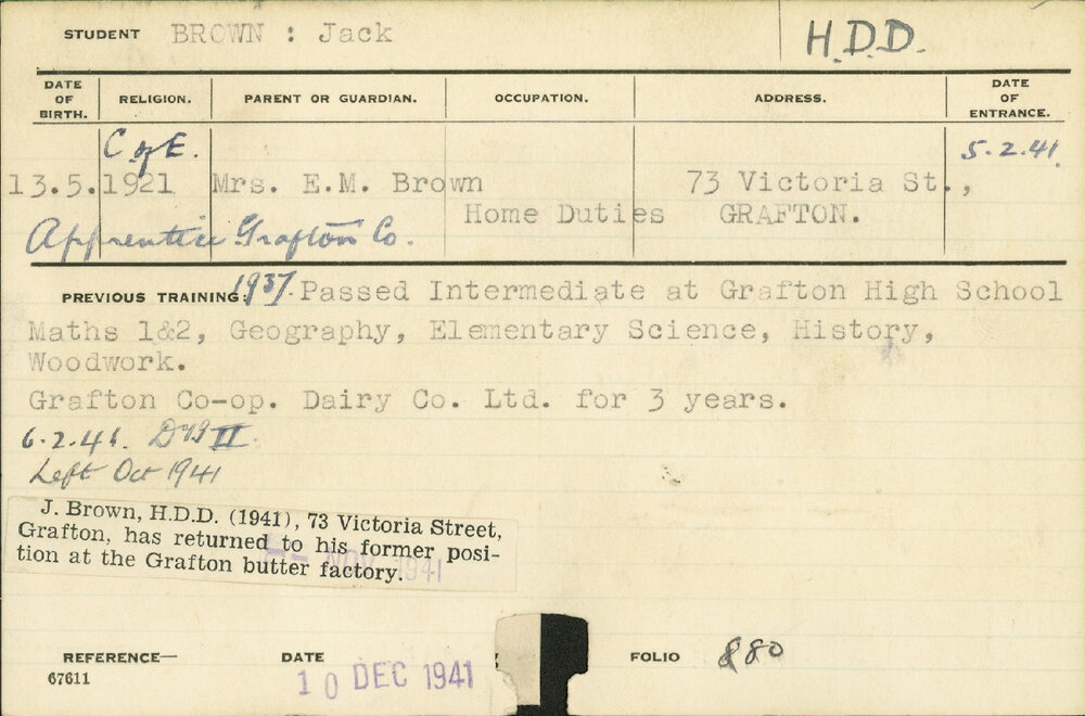 BROWN, Jack (Hawkesbury Diploma in Dairy Technology (HDDT))