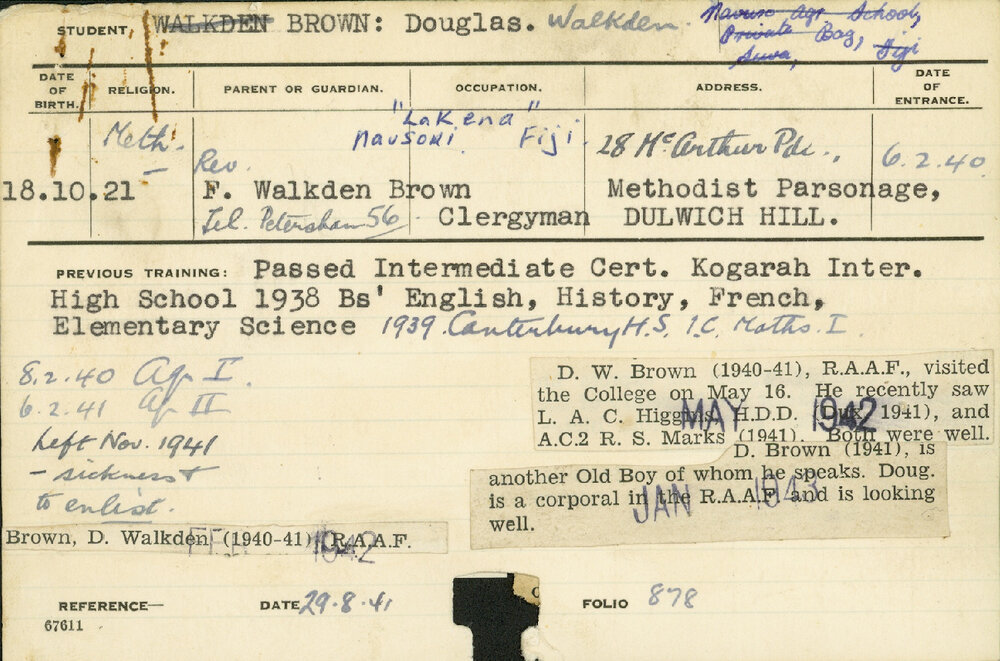 BROWN, Douglas (Doug) Walkden (Hawkesbury Diploma of Agriculture (HDA))