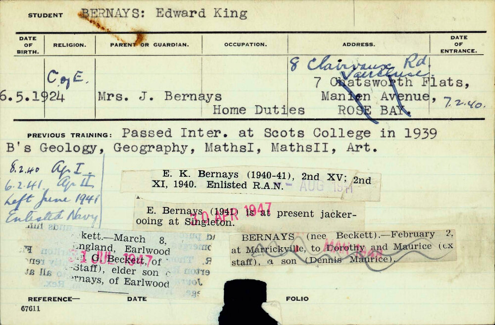 BERNAYS, Edward King (Hawkesbury Diploma of Agriculture (HDA))