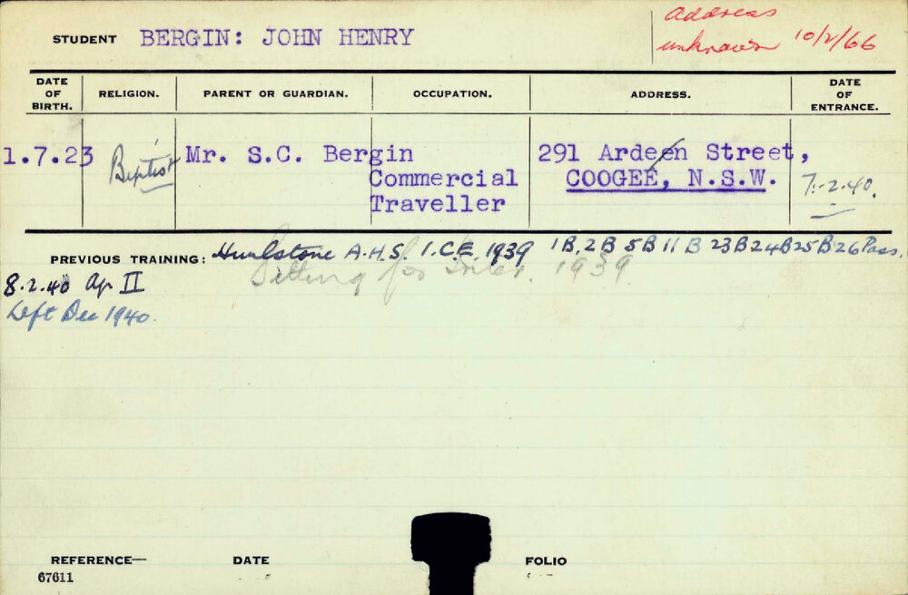 BERGIN, John Henry (Hawkesbury Diploma of Agriculture (HDA))