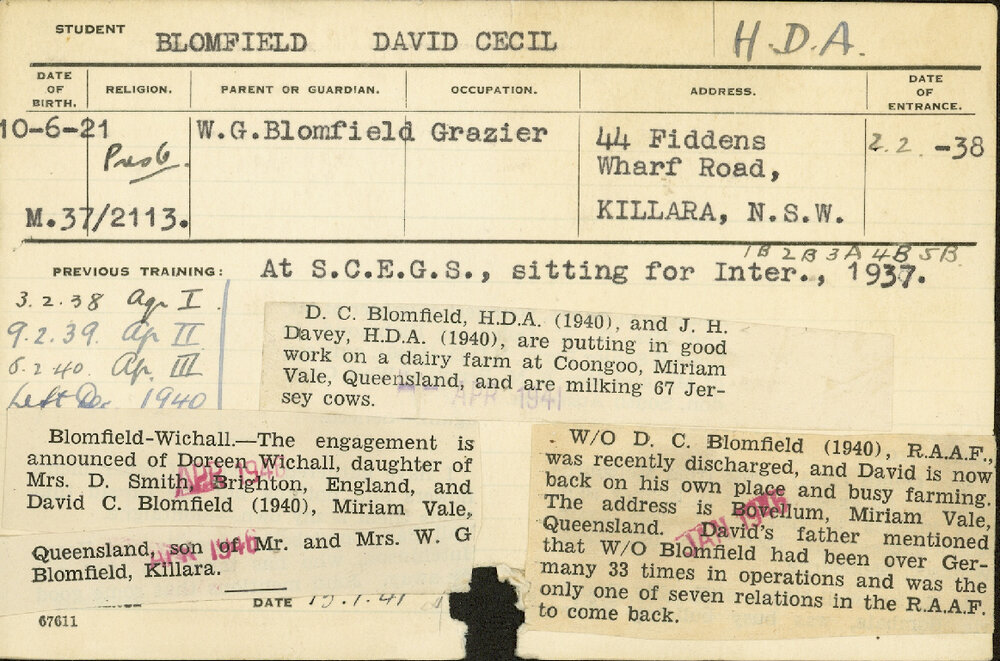 BLOMFIELD, David Cecil (Hawkesbury Diploma of Agriculture (HDA))