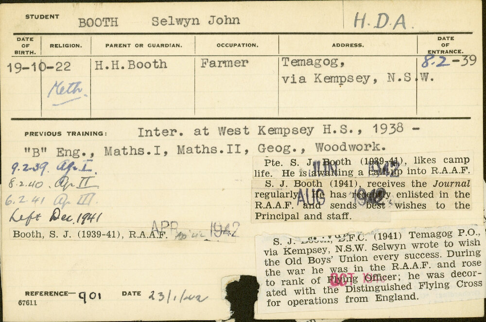 BOOTH, Selwyn John (Hawkesbury Diploma of Agriculture (HDA))
