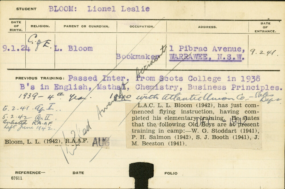 BLOOM, Lionel Leslie (Hawkesbury Diploma of Agriculture (HDA))