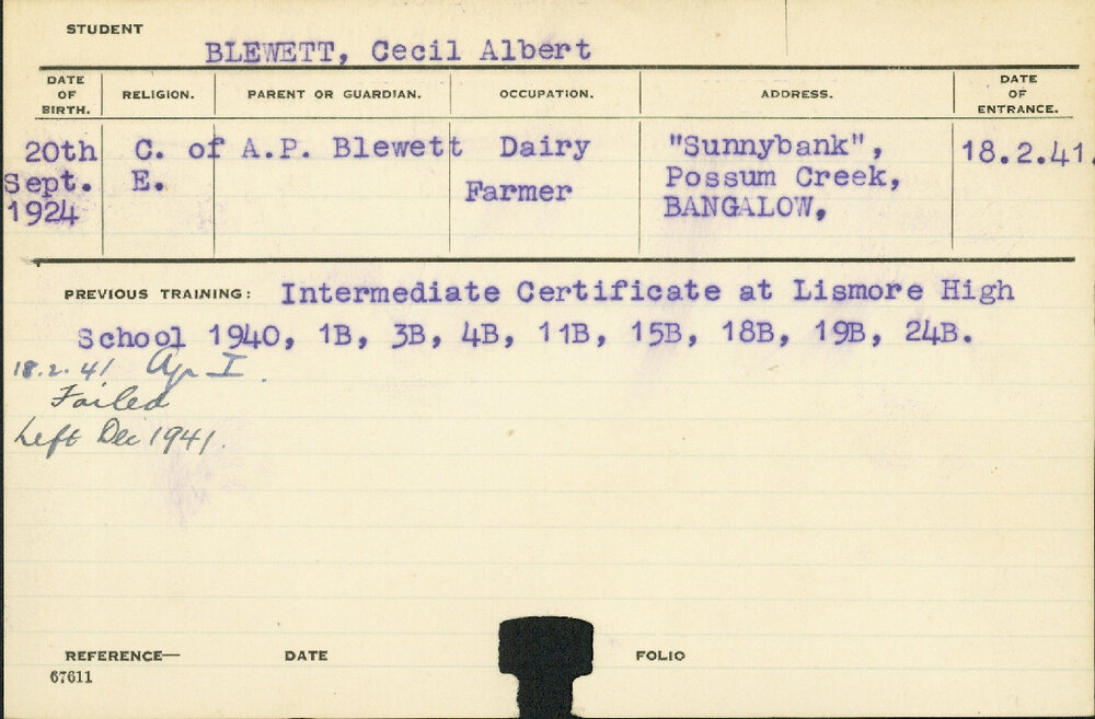 BLEWETT, Cecil Albert (Hawkesbury Diploma of Agriculture (HDA))