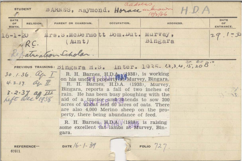 BARNES, Raymond Horace (Hawkesbury Diploma of Agriculture (HDA))