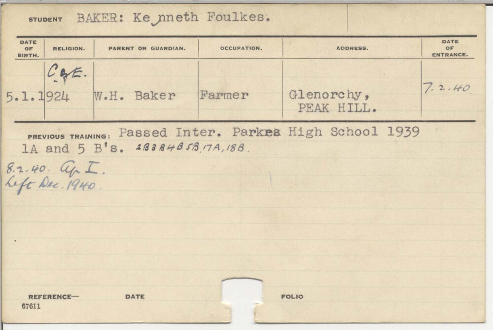 BAKER, Kenneth Foulkes (Hawkesbury Diploma of Agriculture (HDA))