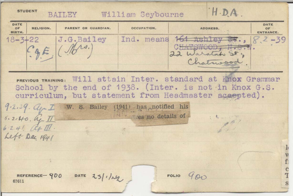 BAILEY, William Seybourne (Hawkesbury Diploma of Agriculture (HDA))