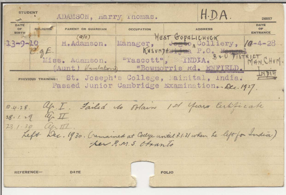 ADAMSON, Harry Thomas (Hawkesbury Diploma of Agriculture (HDA))