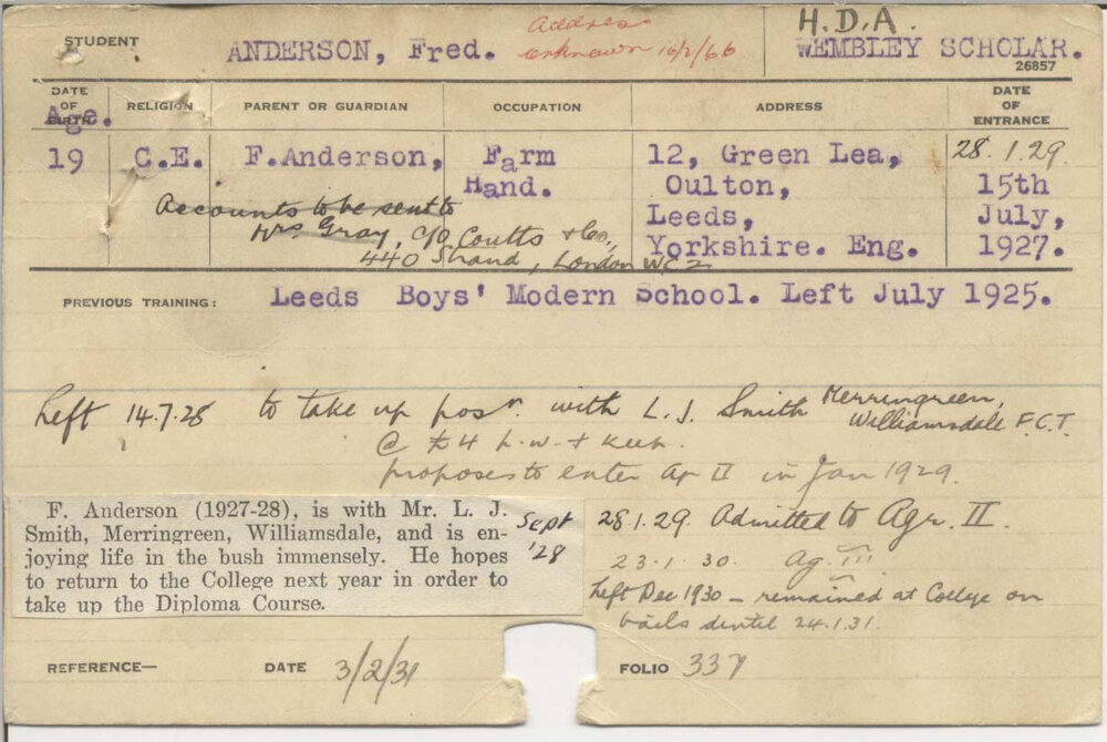 ANDERSON, Fred (Hawkesbury Diploma of Agriculture (HDA))