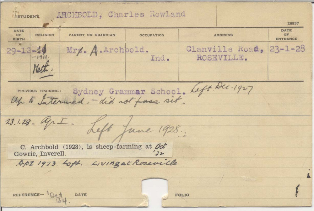 ARCHBOLD, Charles Rowland (Hawkesbury Diploma of Agriculture (HDA))