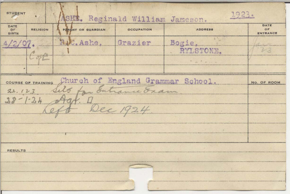 ASHE, Reginald William Jameson (Hawkesbury Diploma of Agriculture (HDA))