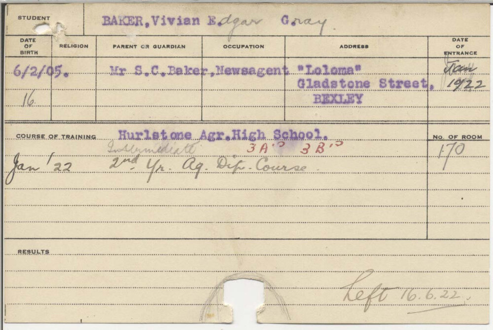 BAKER, Vivian Edgar Gray (Hawkesbury Diploma of Agriculture (HDA))