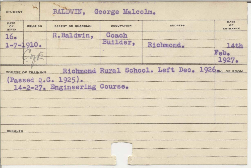 BALDWIN, George Malcolm (Engineering Course)