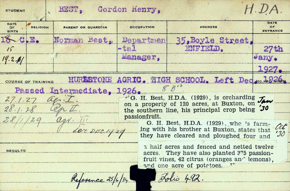 BEST, Gordon Henry (Hawkesbury Diploma of Agriculture (HDA))