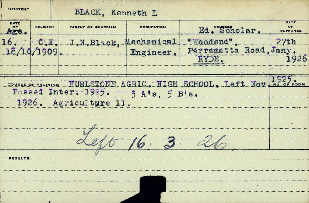 BLACK, Kenneth L (Certificate - Agriculture 2)