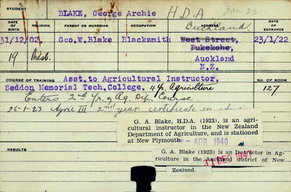 BLAKE, George Archie (Hawkesbury Diploma of Agriculture (HDA))