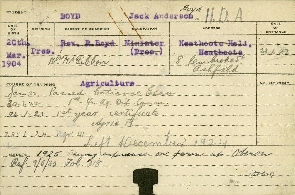BOYD, Jack Anderson (Hawkesbury Diploma of Agriculture (HDA))