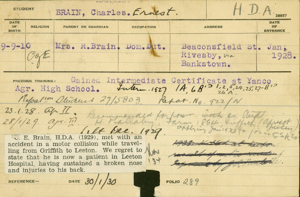 BRAIN, Charles Ernest (Hawkesbury Diploma of Agriculture (HDA))