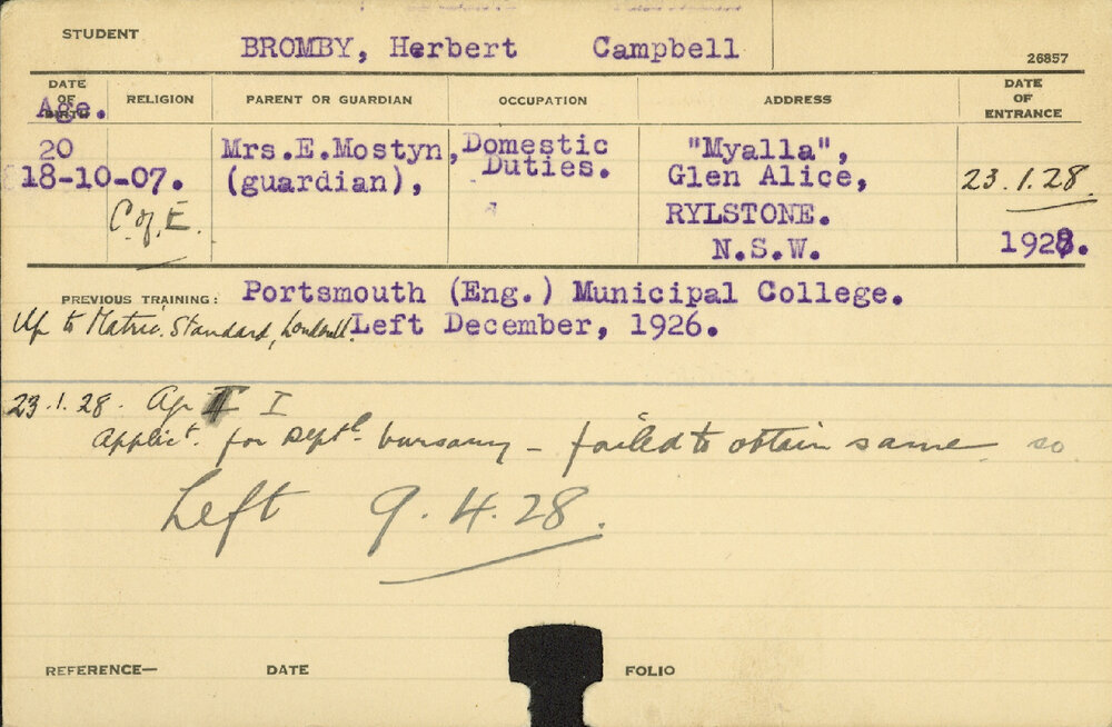 BROMBY, Herbert Campbell (Hawkesbury Diploma of Agriculture (HDA))