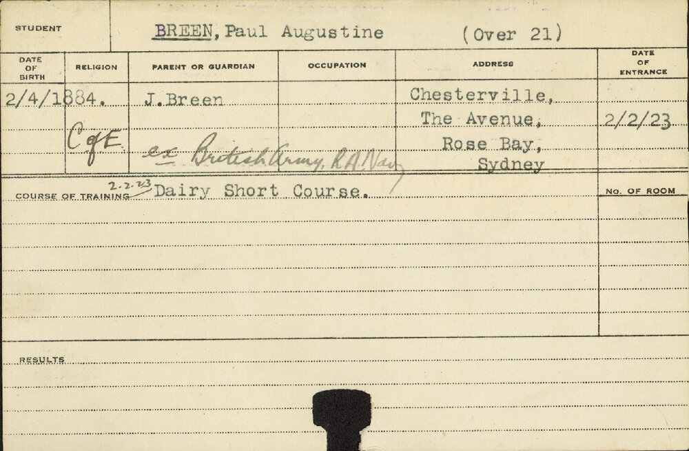 BREEN, Paul Augustine (Short course - Dairy)