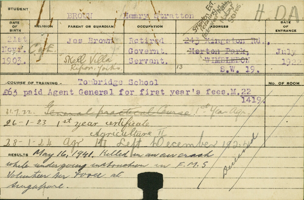 BROWN, Henry Stratton (Hawkesbury Diploma of Agriculture (HDA))
