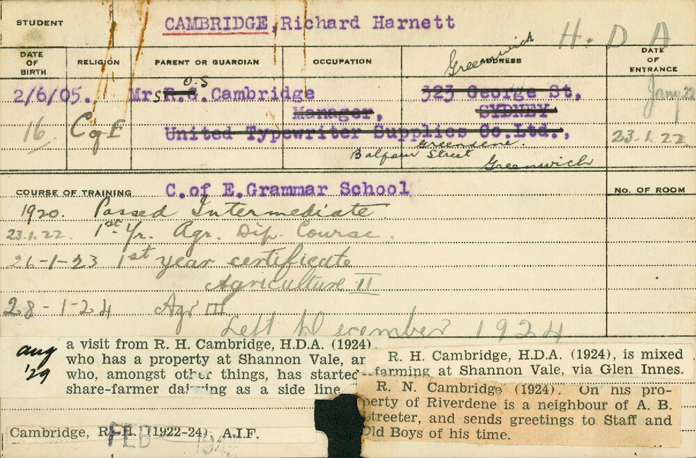 CAMBRIDGE, Richard Harnett (Hawkesbury Diploma of Agriculture (HDA))