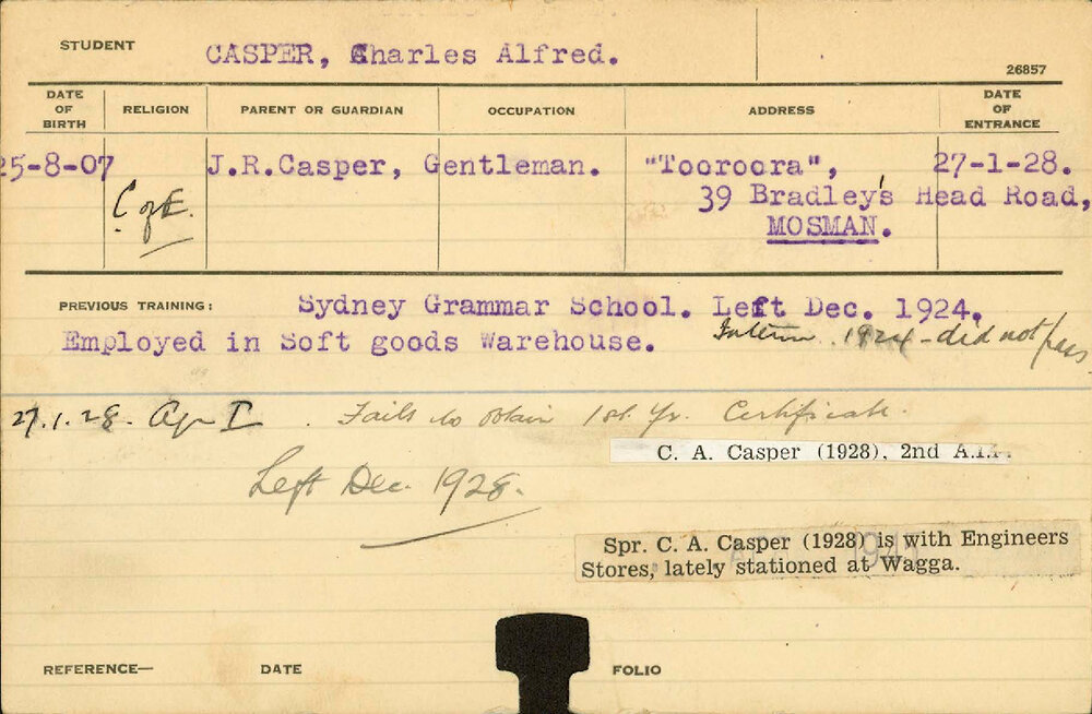 CASPER, Charles Alfred (Hawkesbury Diploma of Agriculture (HDA))