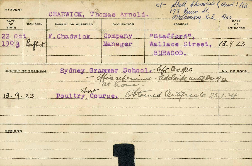 CHADWICK, Thomas Arnold (Certificate - Poultry)