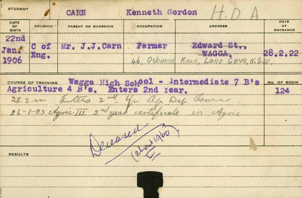 CARN, Kenneth Gordon (Hawkesbury Diploma of Agriculture (HDA))