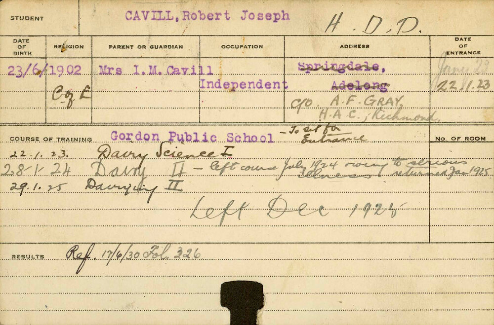 CAVILL, Robert Joseph (Hawkesbury Diploma in Dairy (HDD))