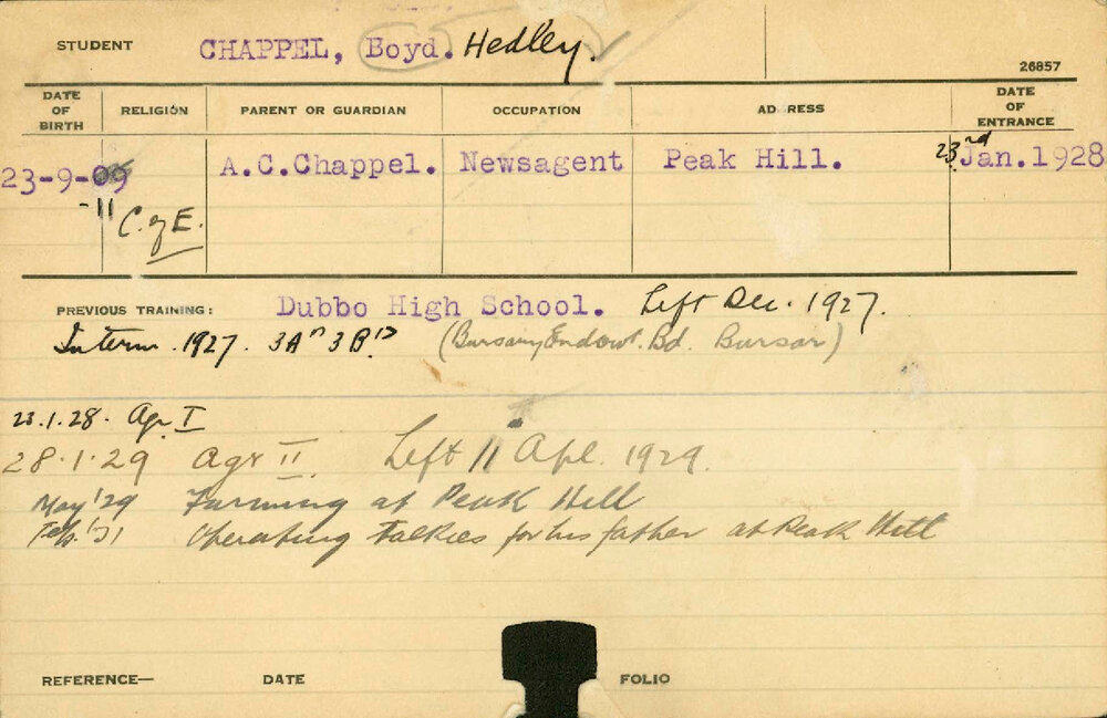 CHAPPEL, Boyd Hedley (Hawkesbury Diploma of Agriculture (HDA))