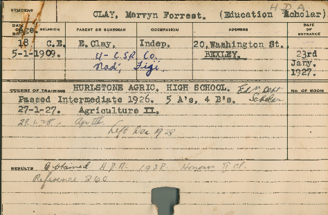 CLAY, Mervyn Forrest (Hawkesbury Diploma of Agriculture (HDA))