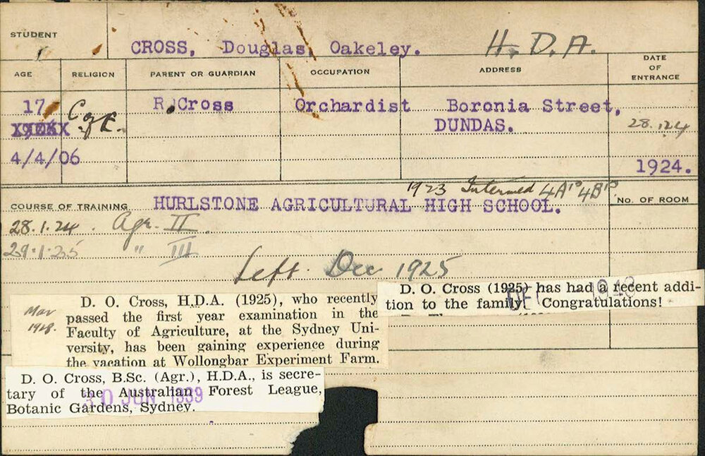 CROSS, Douglas Oakeley (Hawkesbury Diploma of Agriculture (HDA))