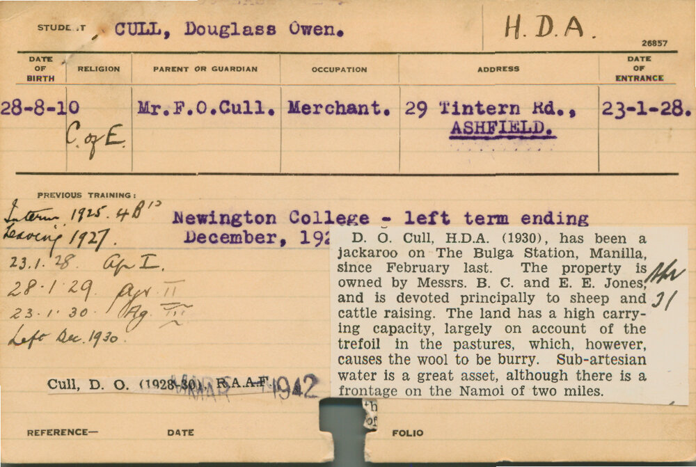 CULL, Douglass Owen (Hawkesbury Diploma of Agriculture (HDA))