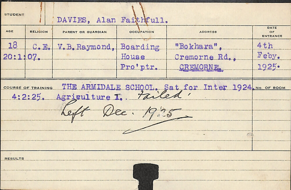 DAVIES, Alan Faithfull (Hawkesbury Diploma of Agriculture (HDA))