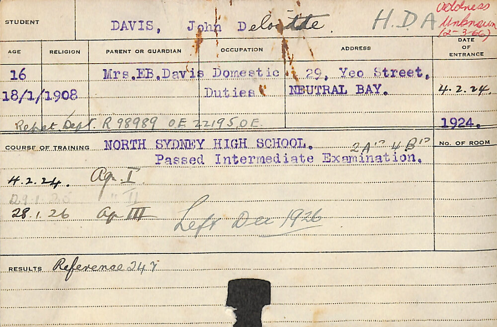 DAVIS, John Deloitte (Hawkesbury Diploma of Agriculture (HDA))